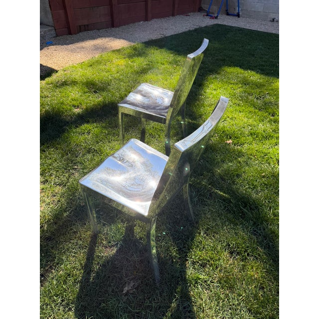 Philippe Starck for Emeco Hudson Polished Aluminum Chairs – Set of 2 Dining + 1 Bar Height For Sale In San Francisco - Image 6 of 17