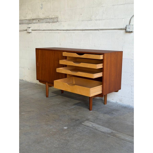 Wood In Style of Borge Mogensen Model 160 Sliding Door Sideboard Teak Wood Denmark Mid-Century Modern 1960s For Sale - Image 7 of 11