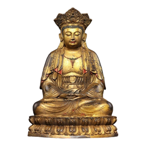 Gilt Bronze Seated Guanyin Bodhisattva Sculpture, Lotus Throne