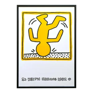 Keith Haring Estate Vintage 1991 Lithograph Print Framed Pop Art Poster " One Man Show " 1982