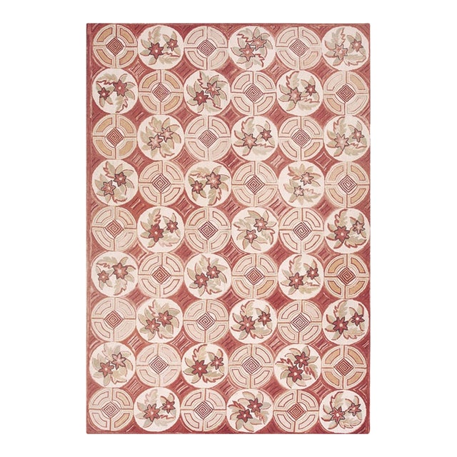 1980s Rose Ground Vintage Classic Continental Design European Needlepoint Rug For Sale