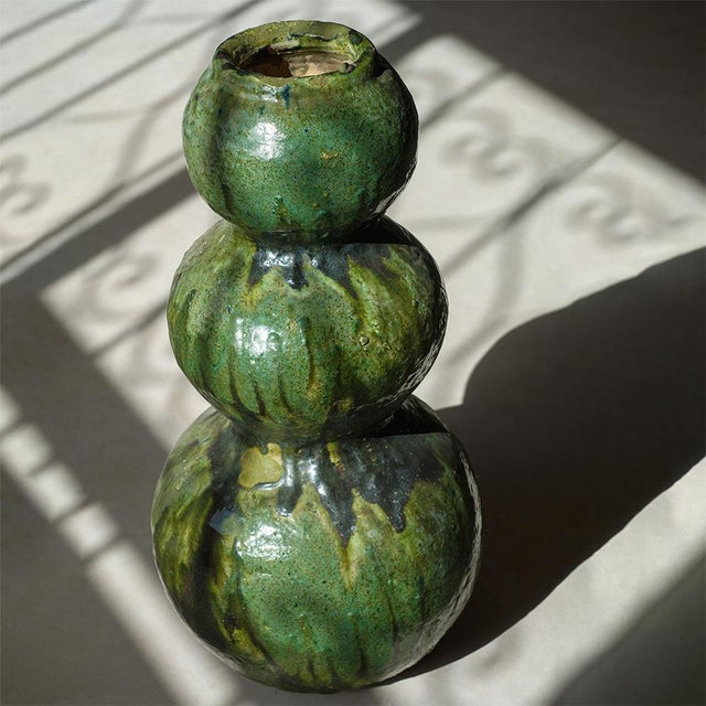 Tamegroute Green Glazed Triple-Gourd Vase | Handmade | One of a Kind For Sale - Image 6 of 7