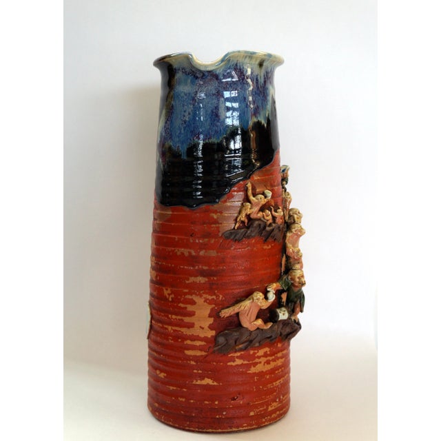 Japanese Antique Sumida Ware of a Pitcher With Thirteen Monkeys For Sale - Image 3 of 12