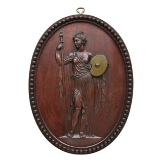 Antique Classical Oval Carved Mahogany Figural Goddess Wall Sculpture Plaque For Sale