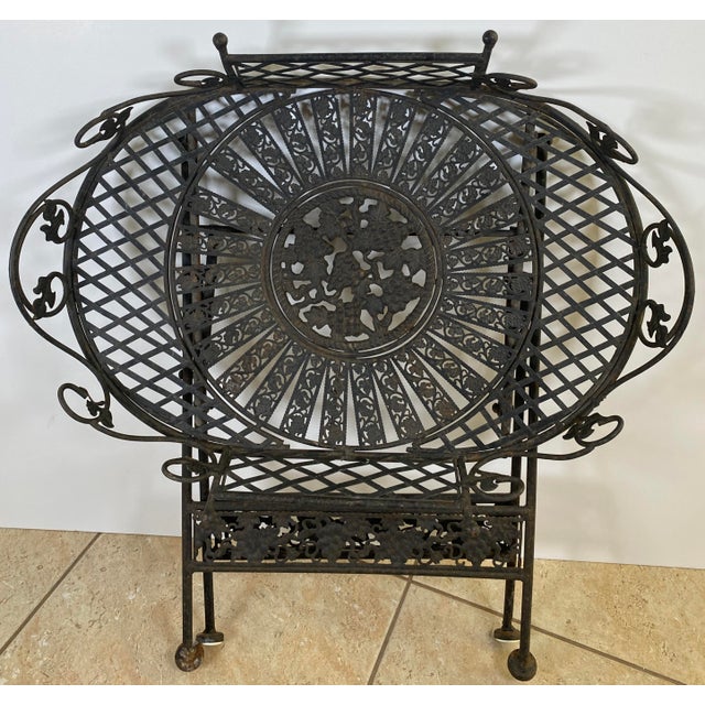 Antique French Style Folding Wrought Iron Garden Table With Grapevine Motif For Sale - Image 4 of 6