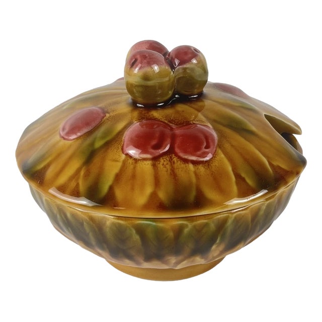 Cherry Slipware Sugar Bowl from Sarreguemines, 1970s For Sale