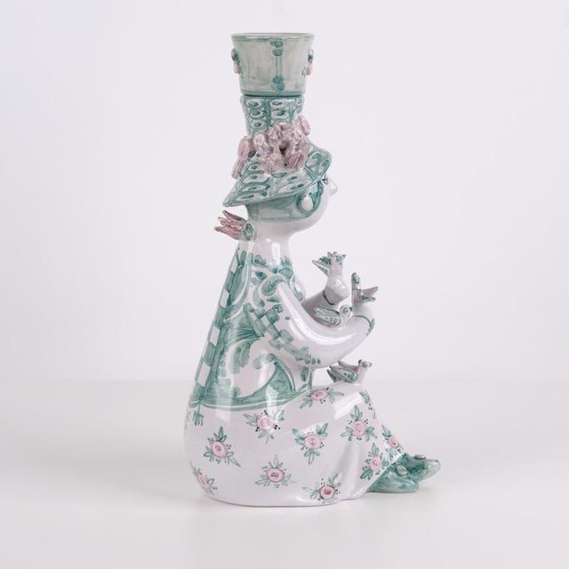 Figurine No. 93 in Green and Pink Ceramic with Floral Motif by Bjørn Wiinblad For Sale - Image 6 of 10