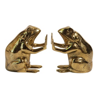 Vintage Brass Frog Bookends - a Pair For Sale