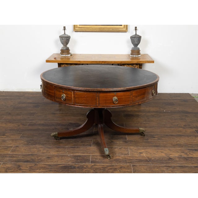 Mid 19th Century English Regency 1840s Mahogany Rent Table with Leather Top and Eight Drawers For Sale - Image 5 of 12