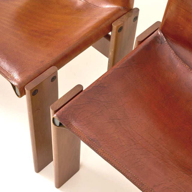 Afra & Tobia Scarpa Cognac Colored "Monk" Leather Dining Chairs for Molteni 1974 - Set of 6 For Sale - Image 15 of 15