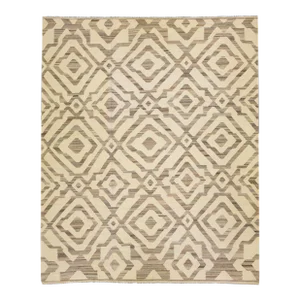 1960s Oversize Modern Kilim Wool Rug in Beige With Geometric Motif