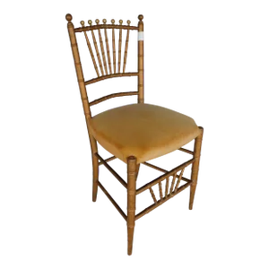 Antique Gold Painted Faux Bamboo Music Box Seat Accent Chair