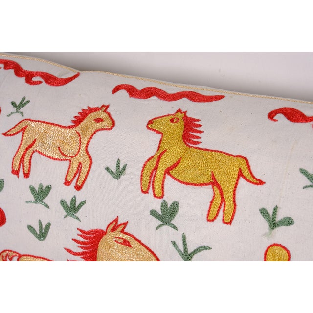 Uzbek Suzani Pillow Cover, Yellow Horse Design, 18'' X 60'' For Sale - Image 4 of 5