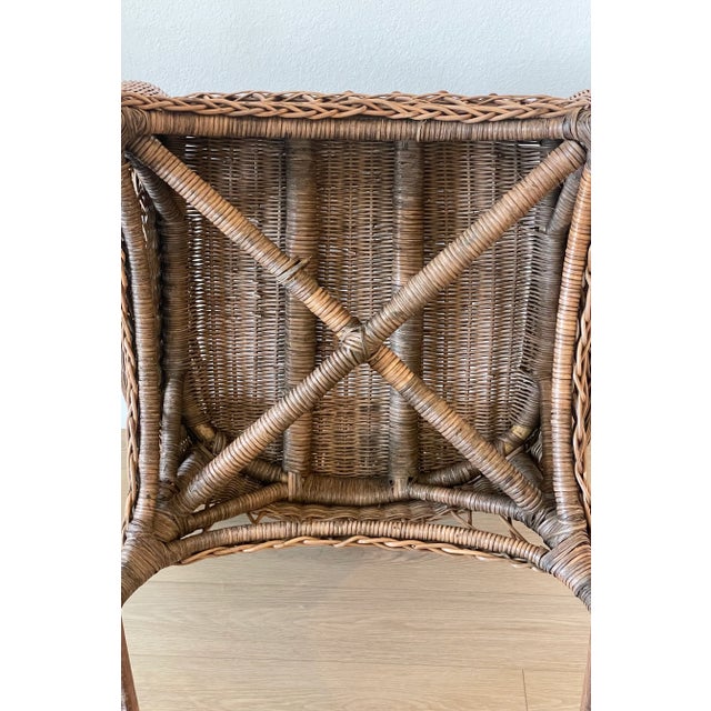 Mid 20th Century Vintage Cottage Chic Wicker Rattan Medallion Wingback Adult Rocking Chair For Sale - Image 10 of 12