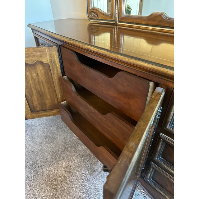 Vintage Drexel Heritage Brittany Collection Louis XV French Provincial Double Dresser With Removable Trifold Mirror For Sale In Chicago - Image 6 of 11