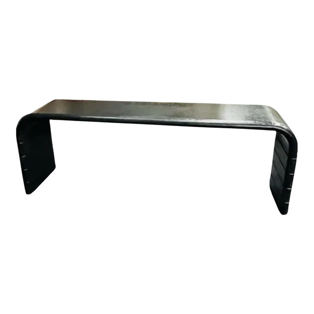 1970s Modern Black Grasscloth Console in the Manner of Karl Springer For Sale