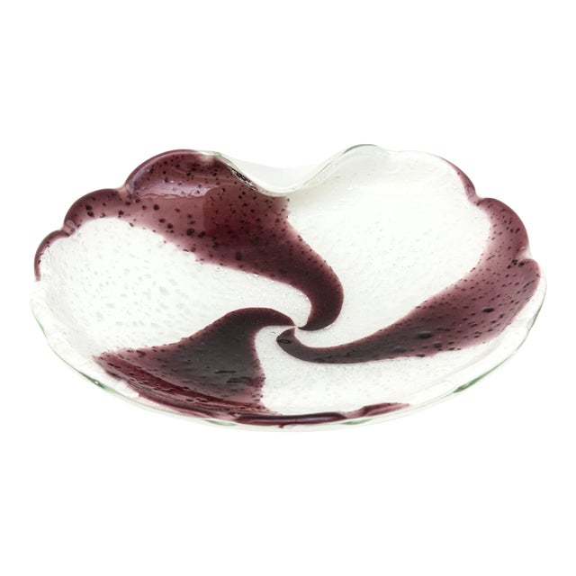 Murano Seguso Purple and White Case With Silver Foil Swirled Glass Bowl Vintage For Sale