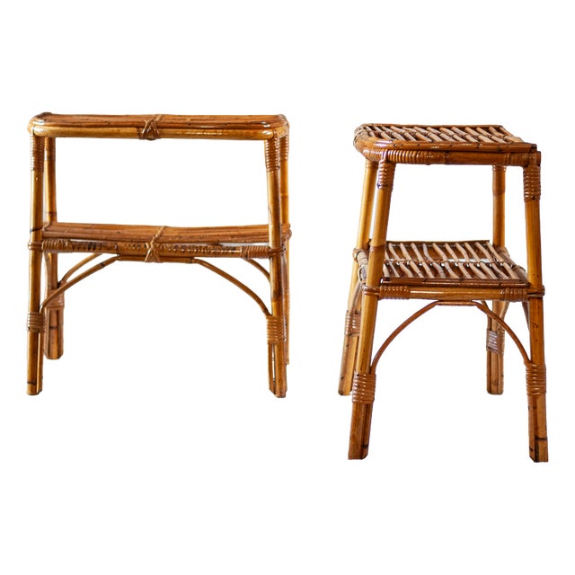 Bamboo Nightstands with Open Shelves, 1970s, Set of 2 For Sale