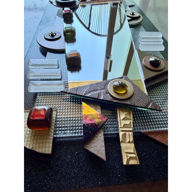 Black Postmodern Mixed Media Studio Glass Mirror Asymmetrical Memphis Style Geometric Brutalist Wall Sculpture For Sale - Image 8 of 18