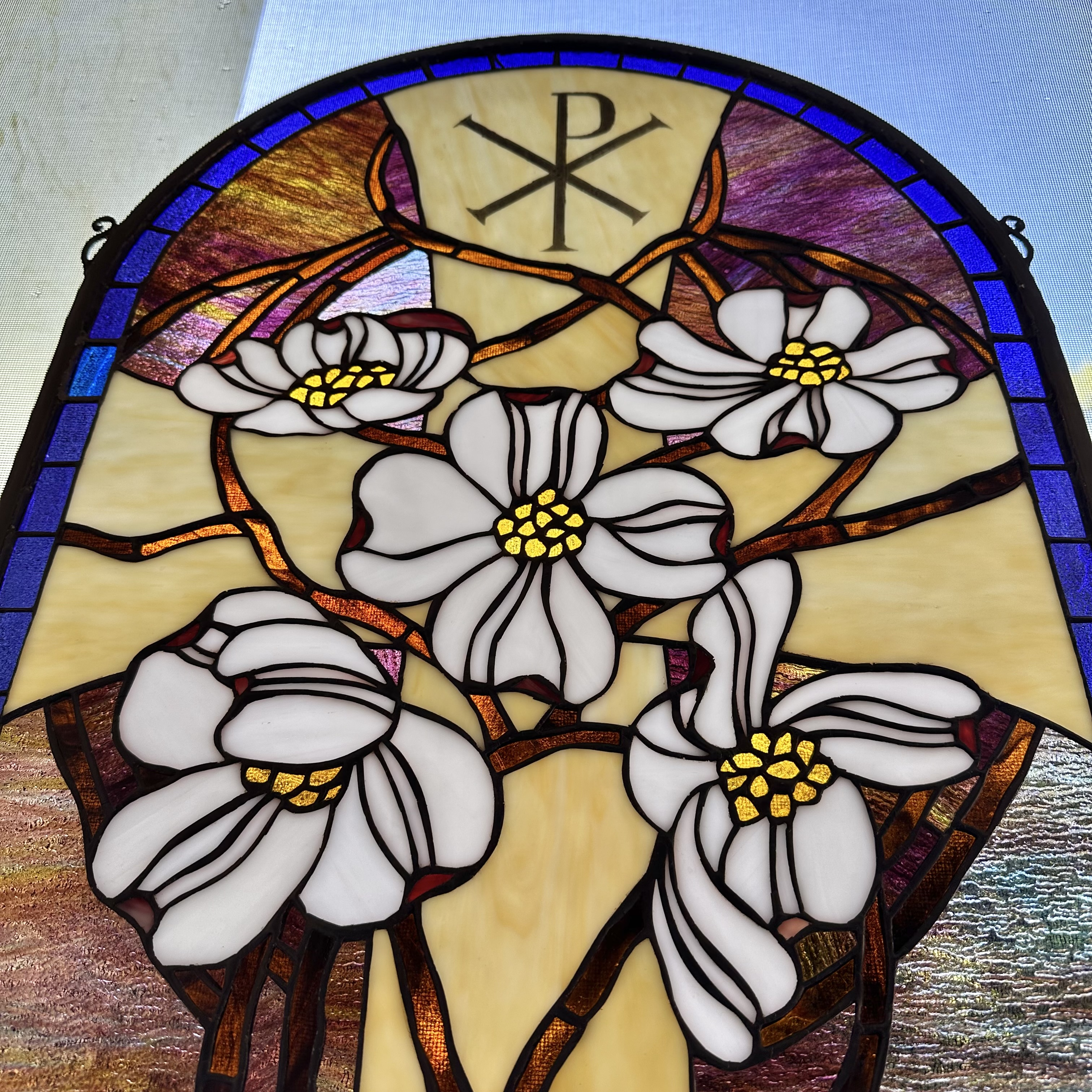Meyda Tiffany Cristograph Dogwood Stained Glass Window Panel With