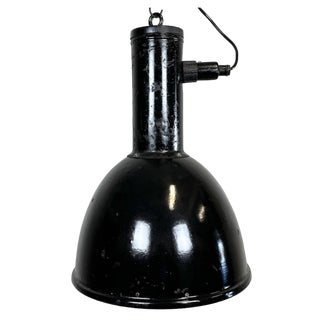 Industrial Black Enamel Factory Hanging Lamp, 1950s For Sale