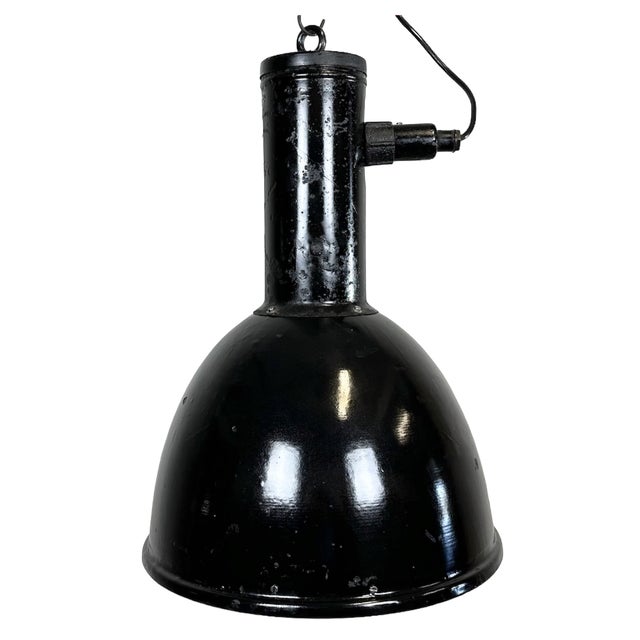Industrial Black Enamel Factory Hanging Lamp, 1950s For Sale