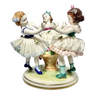 1930s Müller Volkstedt Dresden “Ring Around the Rosie” Porcelain Figurine For Sale