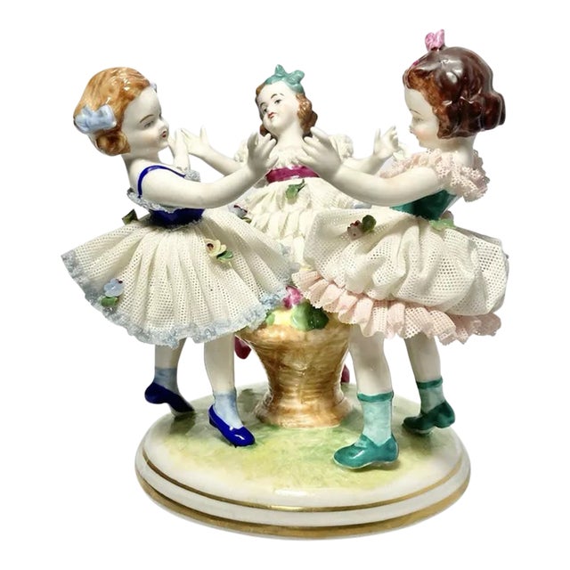 1930s Müller Volkstedt Dresden “Ring Around the Rosie” Porcelain Figurine For Sale