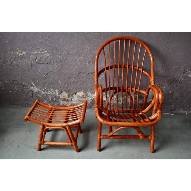 Set of Rattan Armchair with Ottoman, 1970s For Sale - Image 4 of 15