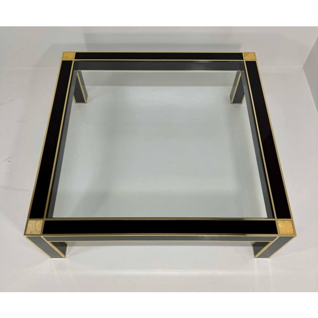 Pierre Cardin Square Coffee Table in Black Lacquer, Brass and Glass attributed to Pierre Cardin, France, 1970s For Sale - Image 4 of 10