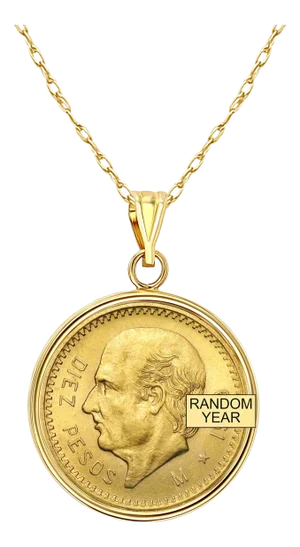 Diez Pesos Gold Coin Necklace with Polished Bezel 14k Yellow Gold 16"