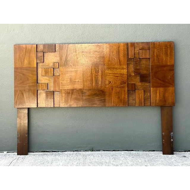Auburn Vintage Lane “Mosaics” Brutalist Wood Queen Headboard For Sale - Image 8 of 12