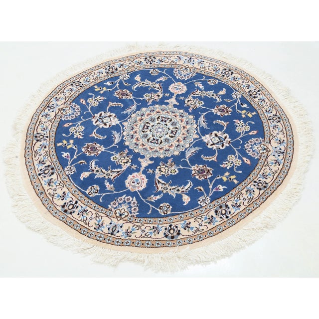 Traditional Fine Hand Knotted Persian Silk & Wool Nain Round Rug For Sale - Image 3 of 4