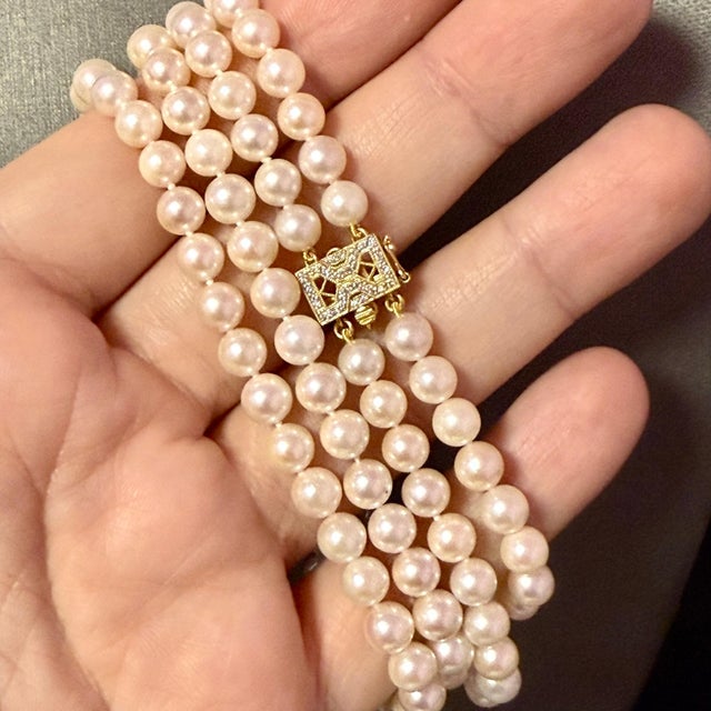 Metal Akoya Pearl Diamond Necklace 17" 6.34 mm 18k Gold Estate Certified $5950 For Sale - Image 7 of 8