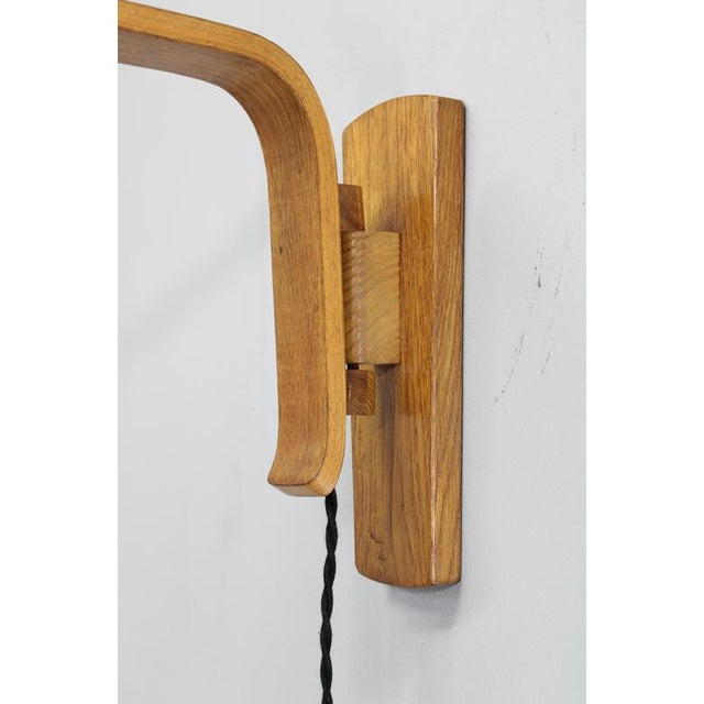 Adjustable Oak and Wicker Wall Lamp, Czechoslovakia, 1970s For Sale - Image 4 of 12