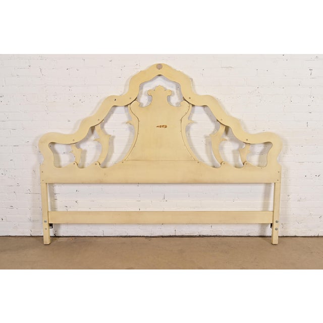 Cream Romweber French Rococo Louis XV Cream Lacquered and Parcel Silver Gilt King Size Headboard, Circa 1950s For Sale - Image 8 of 9