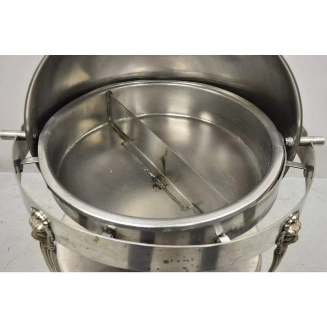 Metal Vintage Regency Silver Plated Steel Round Catering Serving Chafing Dish W/ Lions For Sale - Image 7 of 12