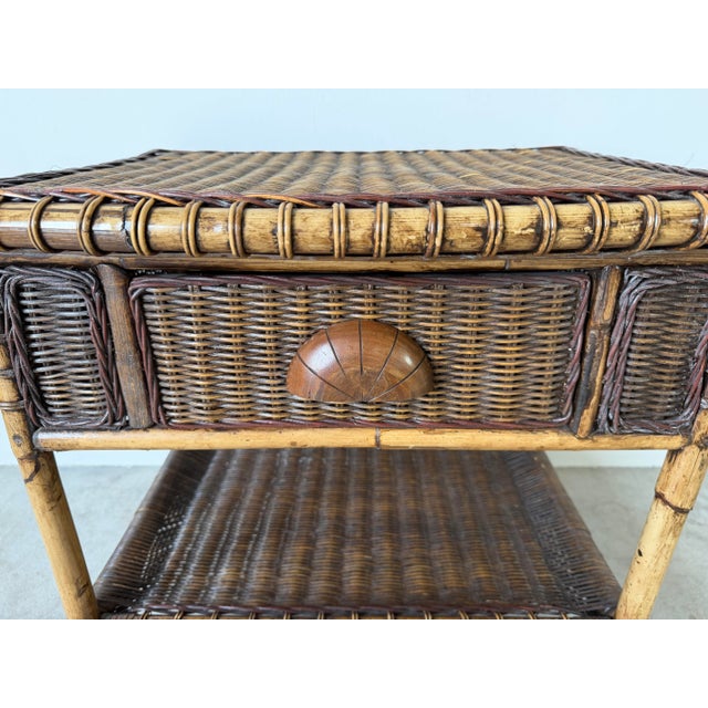 Wood Vintage Coastal Organic Bamboo & Woven Wicker One-Drawer Nightstand For Sale - Image 7 of 12