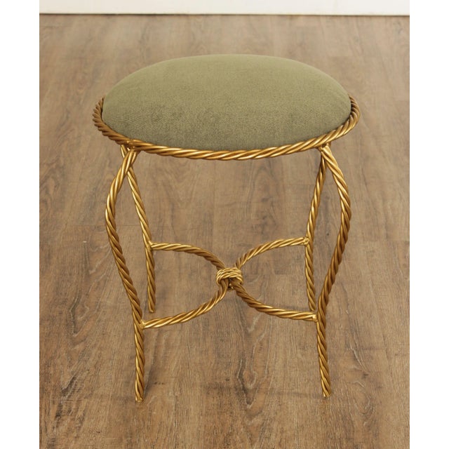 Metal Italian Hollywood Regency Gilt Rope Twist Stools - A Pair For Sale - Image 7 of 12