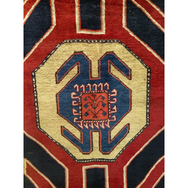 Antique Northwest Runner Rug, Hand-Knotted Wool, Geometric Medallions Pattern, 4x10, Navy & Red For Sale - Image 18 of 18