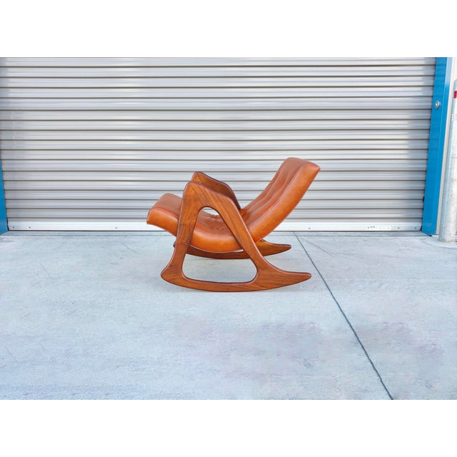 Orange Mid Century Walnut and Leather Rocking Chair by Adrian Pearsall For Sale - Image 8 of 12