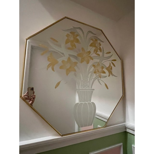 Octagon Brass Etched Floral Mirror, Circa 1970 For Sale In New York - Image 6 of 10