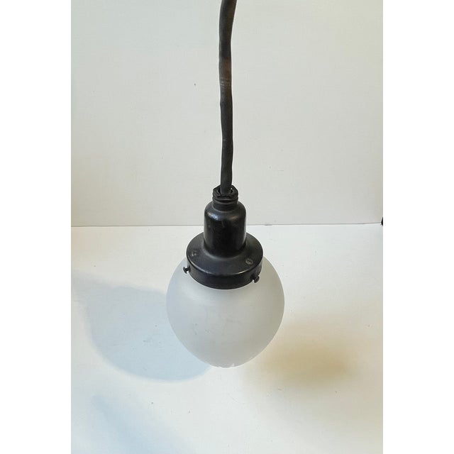 Black Scandinavian Art Deco Drop Shaped Pendant Lamp in Opaque Glass, 1930s For Sale - Image 8 of 10
