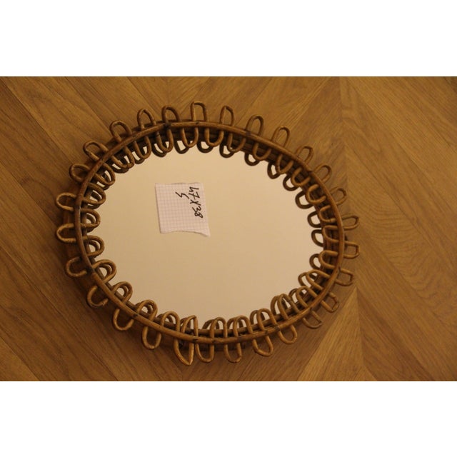 Mid-Century Modern Oval Rattan and Bamboo Wall Mirror in the style of Franco Albini, 1960s For Sale - Image 3 of 12