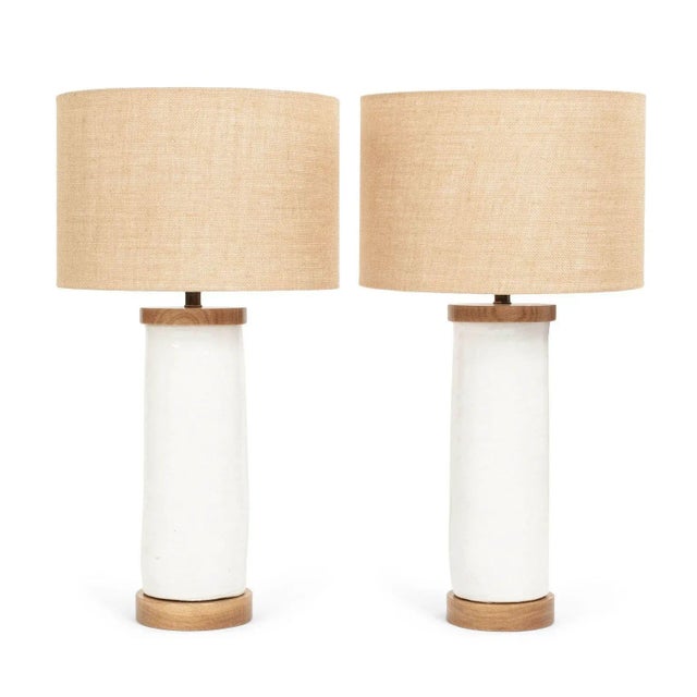 White White Glazed Ceramic Cylinder Shape Lamp For Sale - Image 8 of 8