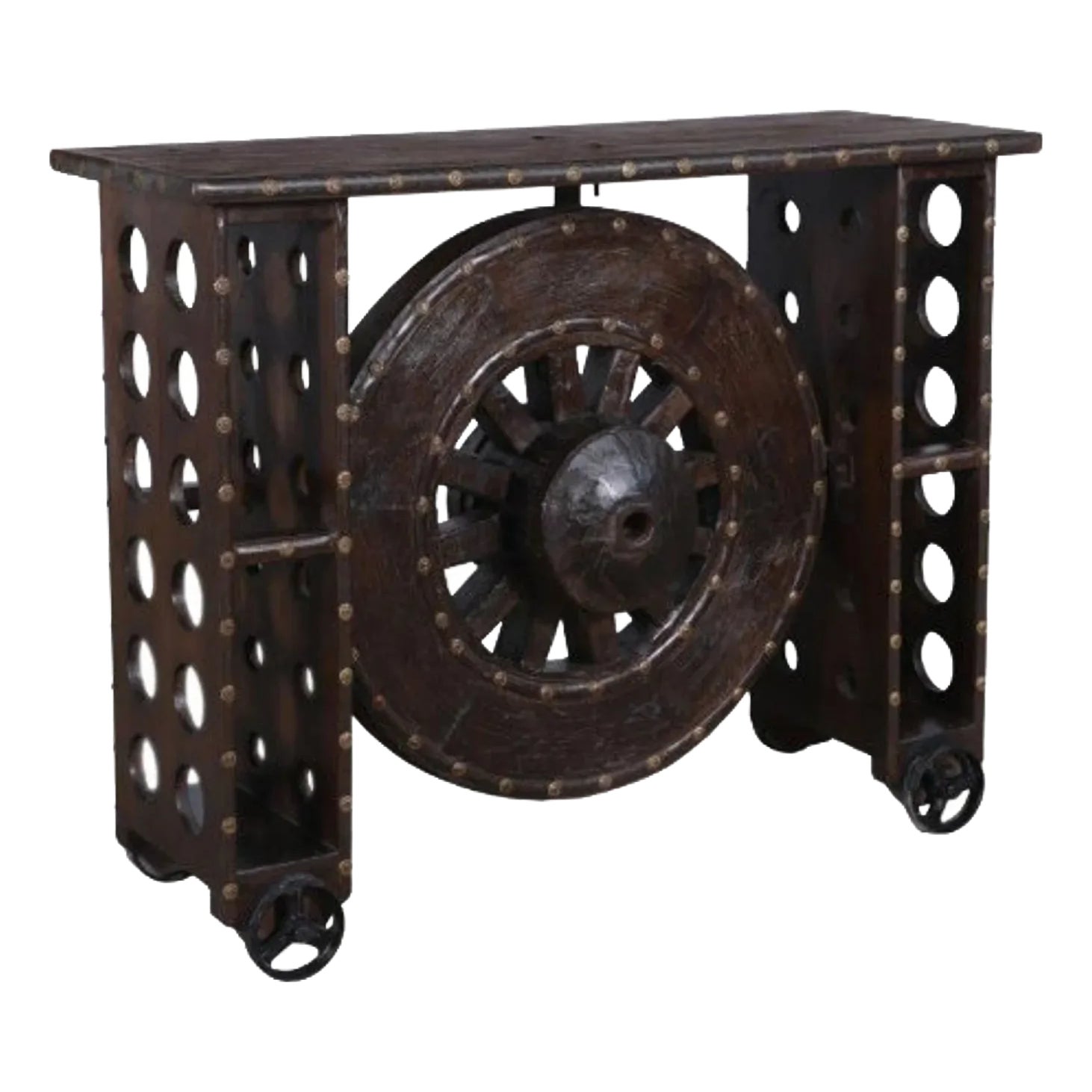 Southwestern Rustic Wagon Wheel Console | Chairish