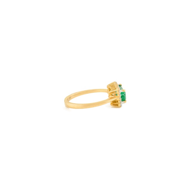 Not Yet Made - Made To Order 14k Gold Zambian Emerald & Diamond East to West Ring Size 5 For Sale - Image 5 of 11