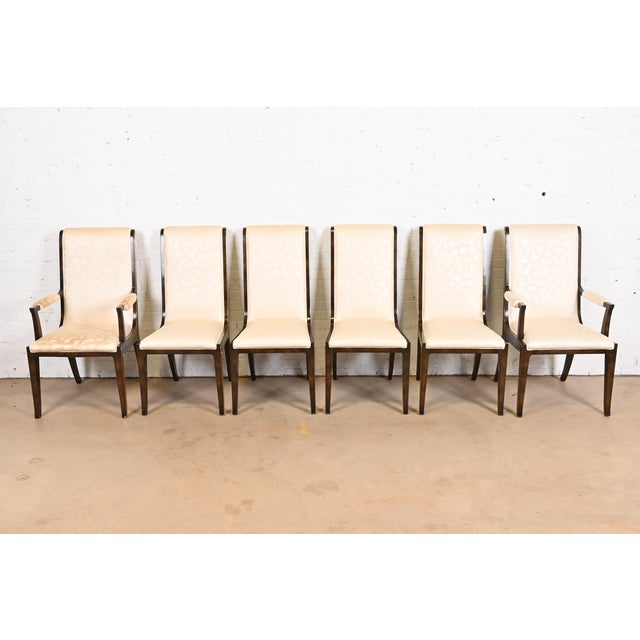 Mastercraft William Doezema for Mastercraft Attributed Hollywood Regency Burl Wood and Brass Dining Chairs, Set of Six For Sale - Image 4 of 11