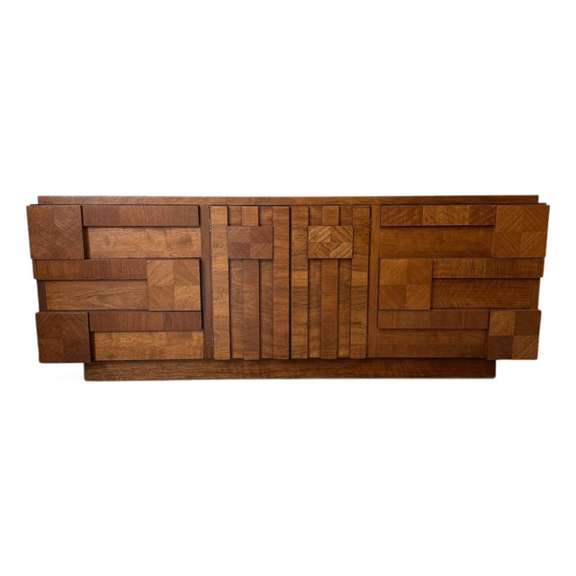 Vintage 1970's Lane Brutalist Staccato 9-Drawer Walnut Mid Century Dresser For Sale