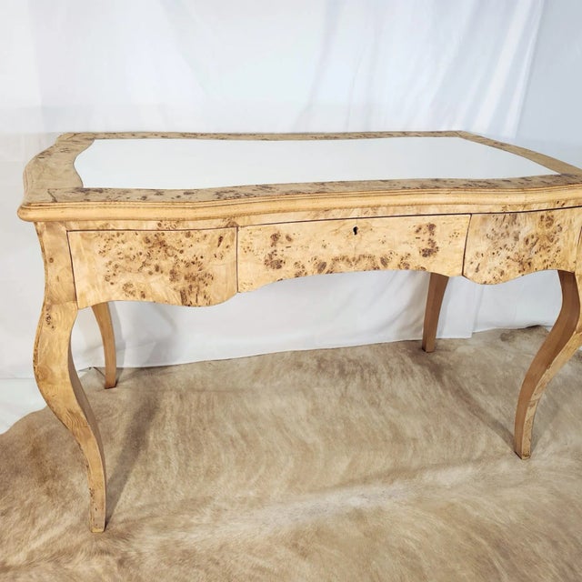 Final Clearance Thru 1/30 Burlwood Luxury Italian Writing Desk of Late 20th Century With Scalamandre Leaping Leopard Liner For Sale - Image 9 of 18
